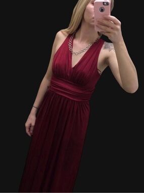 Express Burgundy Halter V-Neck Maxi Dress